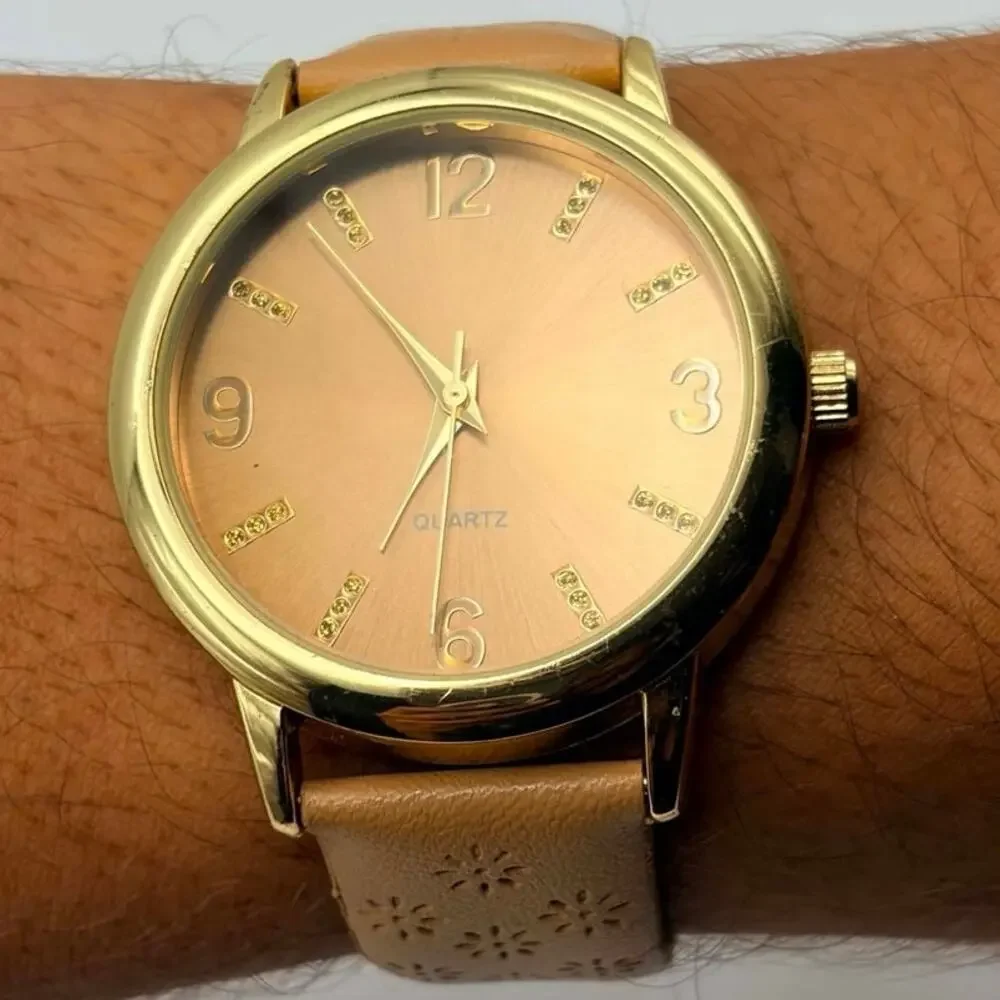 Gold & Tan Floral Watch